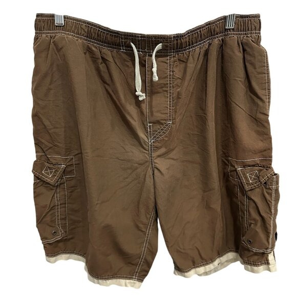 Arizona Jean Co. Mens Brown Cargo Shorts Elastic Waist Drawstring Swimsuit - Picture 1 of 9